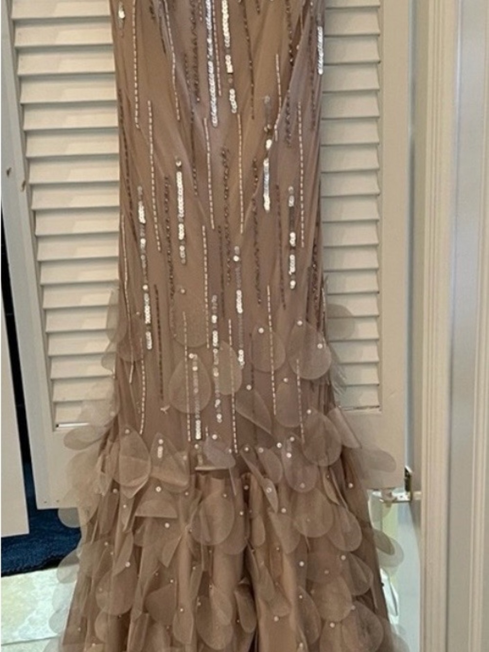 Elegant Women's Sequin Petal Maxi Skirt in Taupe